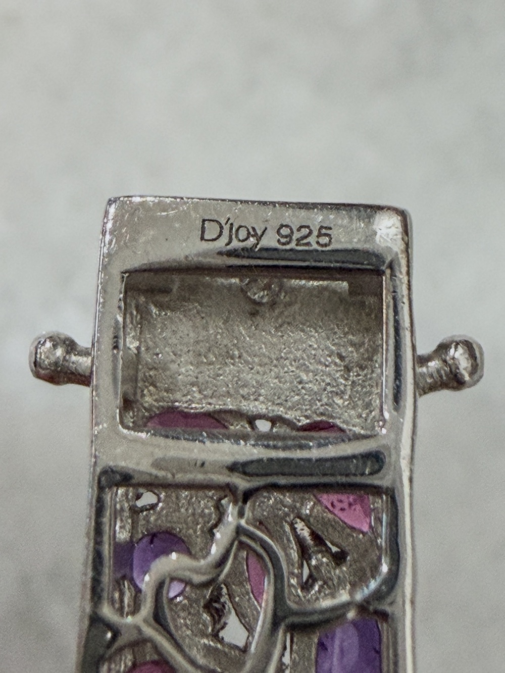 Orissa Rhodolite Garnet & Amethyst Floral Sterling Silver Wide 6.50” Bracelet - Picture 14 of 15